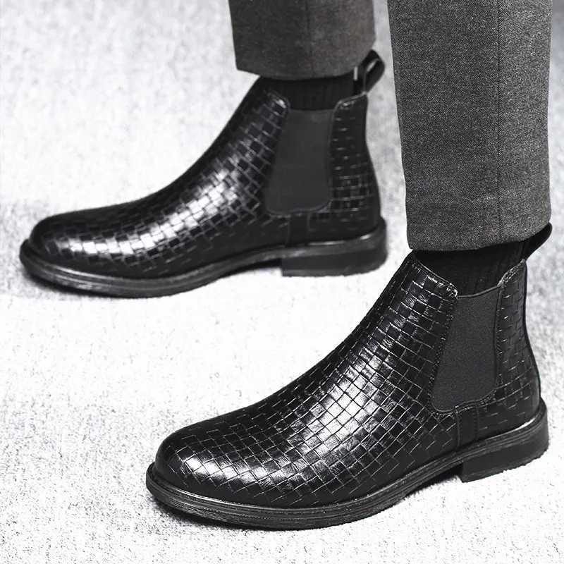 Luxury Chelsea buckle leather mens boots crocodile pattern ankle boots mens solid boots mens spring/autumn direct shipping 2024 Z250303