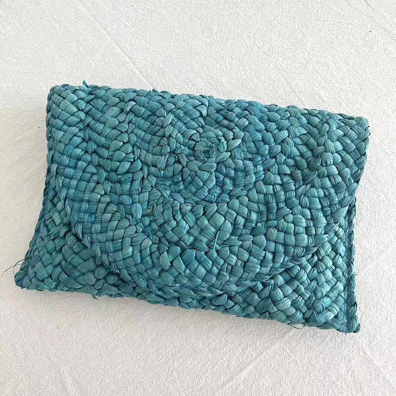 Fashion Beach Purse Women Summer Bag Envelope Woven Clutch Solid Color Large Capacity Storage Corn Husk Straw Hand 250227
