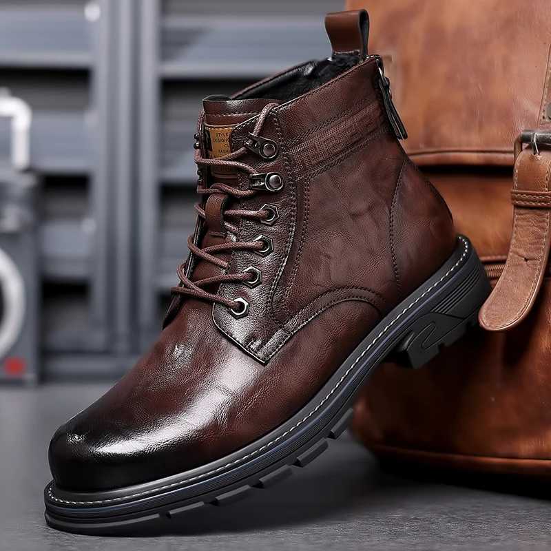 Mens leather boots spring and autumn leisure cotton boots soft bottom comfortable outdoor tooling boots British fashion boots Z250303