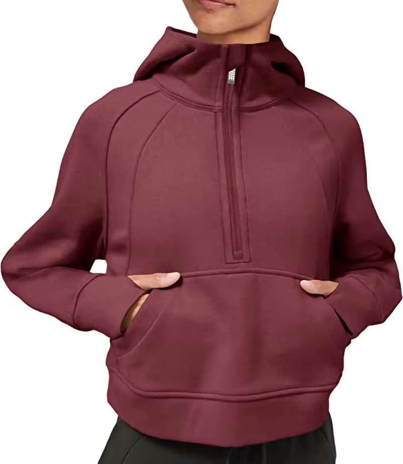 Women's Casual Autumn Winter Long Sleeve Sweatshirt Custom ODM Pullover Crewneck Half Zip Hoodie Emed Printed Fiess
