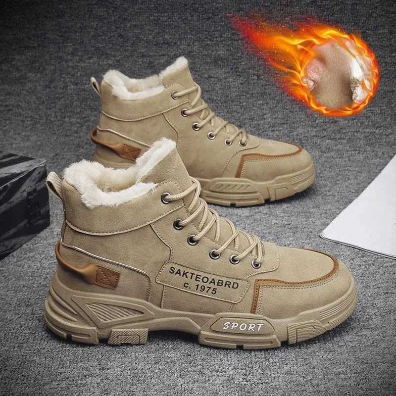New Boots Men Winter Fashion Plush Shoes Snow Boots Men Casual Outdoor Sneakers Lace Up Warm Shoes Non Slip Ankle Boots Men Z250303