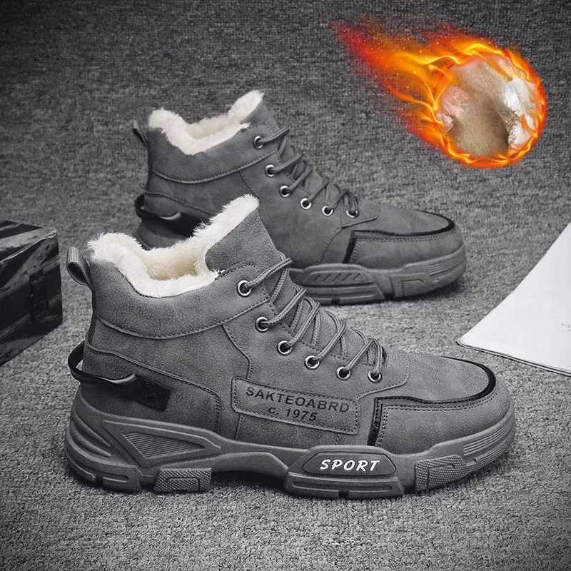 New Boots Men Winter Fashion Plush Shoes Snow Boots Men Casual Outdoor Sneakers Lace Up Warm Shoes Non Slip Ankle Boots Men Z250303