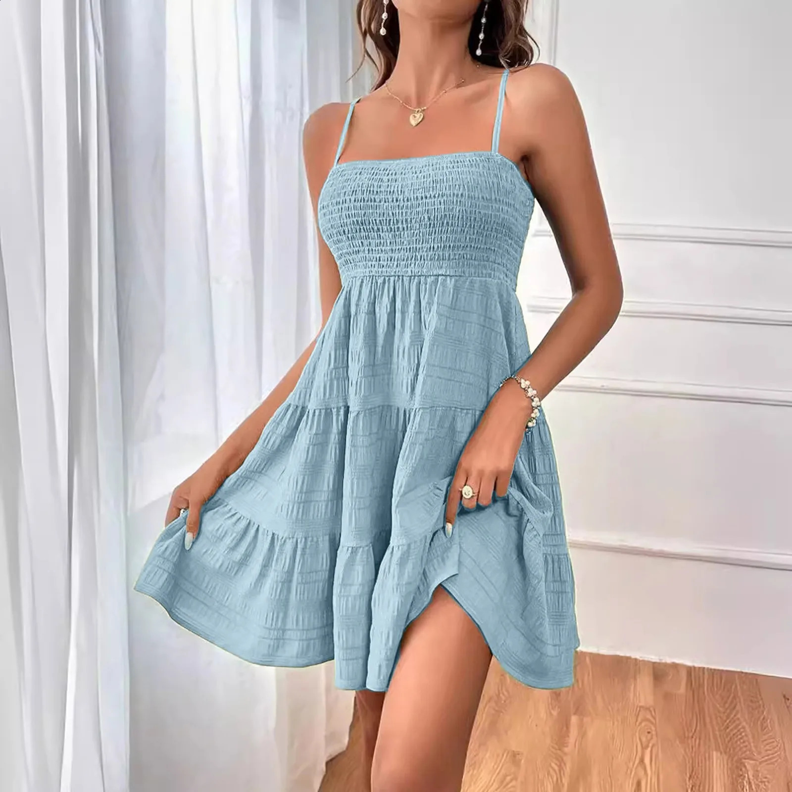 Party Dresses Short Dress Solid Ruffle Hem Sleeveless Summer Mini Sexy For Women Plus Size 250228
