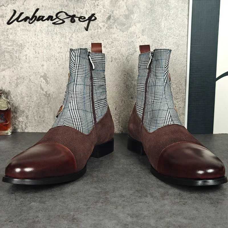 Luxury Mens Boots High top Zipper Ankle Boots Buckle Strap Casual Mens Dress Shoes Blue Mix Brown Genuine Leather Boots Men Z250303