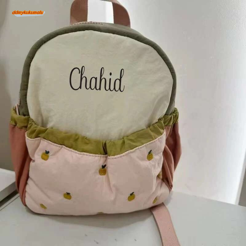 Personalized Children's Shoulder Color Matching Cute Apple Embroidery Kindergarten backpack Baby Mini Lightweight Travel Bag #ddmykukumalu