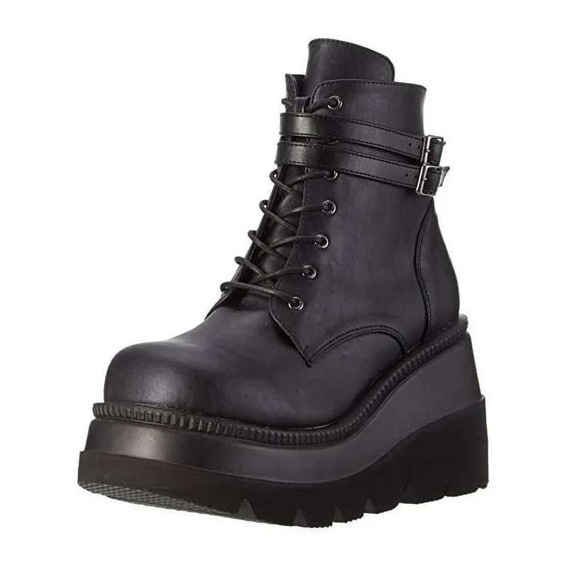Luxury Brand Women High Heels Punk Gothic Female Motorcycle Boots Platform Women Boots Fashion Wedges Ankle Boots Big Size 36-42 Z250303