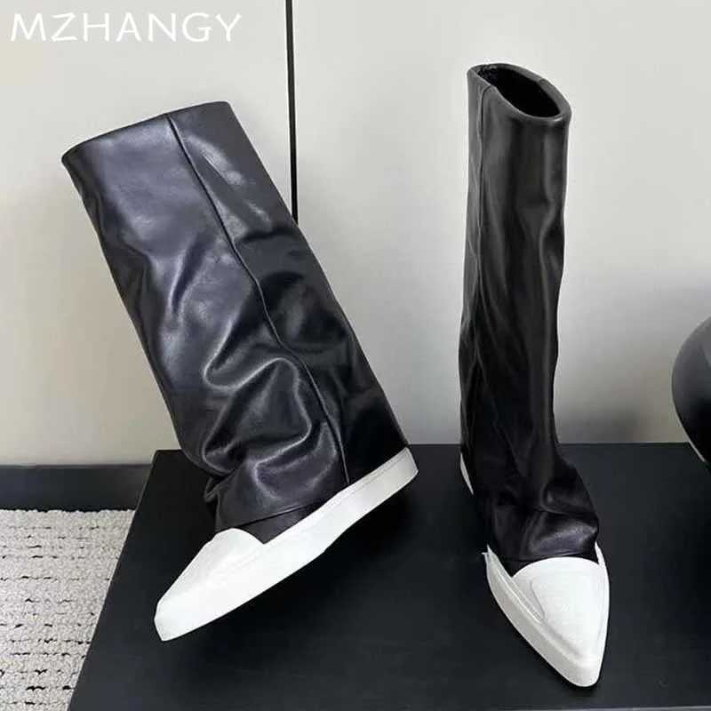 Pointed Toe Flats Womens Ankle Boots Designer Fashion Leather Shoes Womens Trend Walking Leisure Chelsea Bottas Mujer New Goth Bottas Z250303