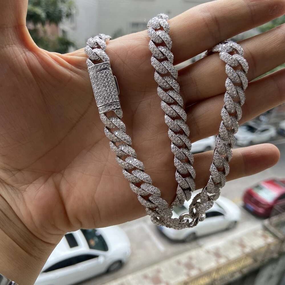 Jewelry 10mm Width Sier Gold Plated Iced Out Vvs1 White d Moissanite Cuban k Chain Necklace