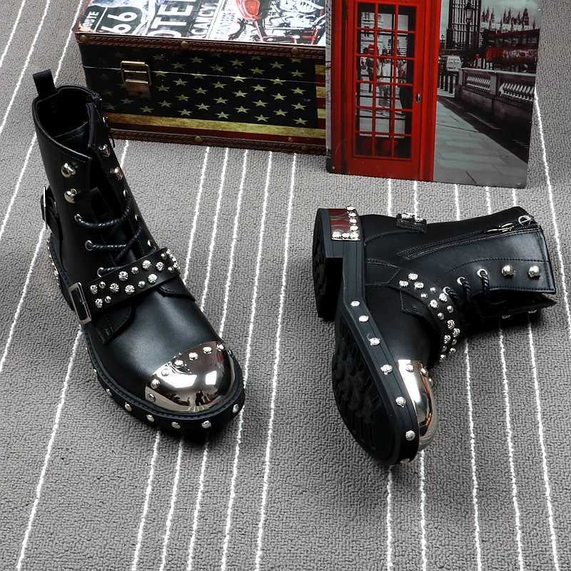 CuddlyIIPanda Men FAshion Luxury Brand Punk Style Spring Autumn Ankle Boots Male Metal High Top Motorbike Sneakers Z250303