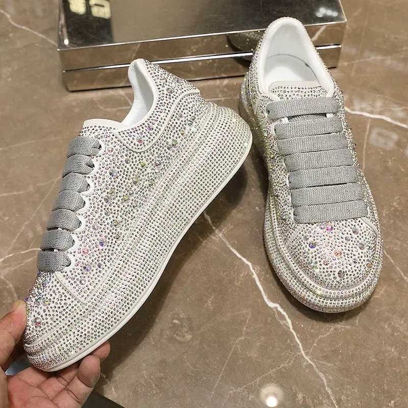 New Spring Women Crystal Shoes Thick Soled Sneakers Color Crystal Trend Sneakers White Silver Shoes Shining Shoes 35-42 M250303