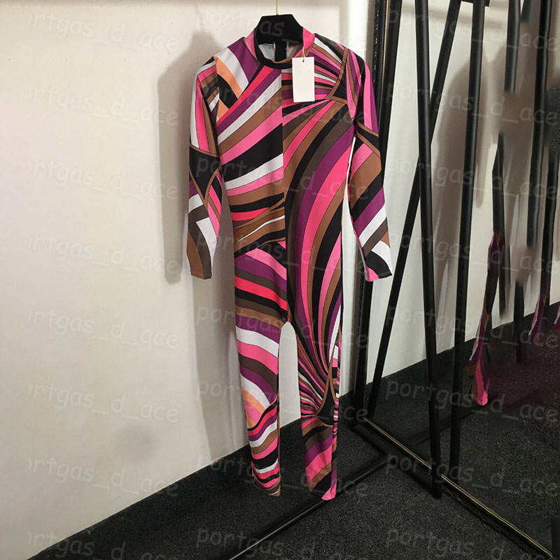 Brand Colorblock Jumpsuit Women Designer Long Sleeve Rompers Luxury Sporty Leotard Casual Jumpsuits Playsuits
