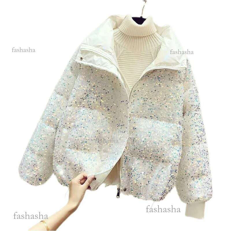 Parkas Women's Down Sequin Down Cotton-Padded Women 2024 New Trend Cotton-Padded Winter Short Bread Network Red Coat Coat Korean Version Loose Y2