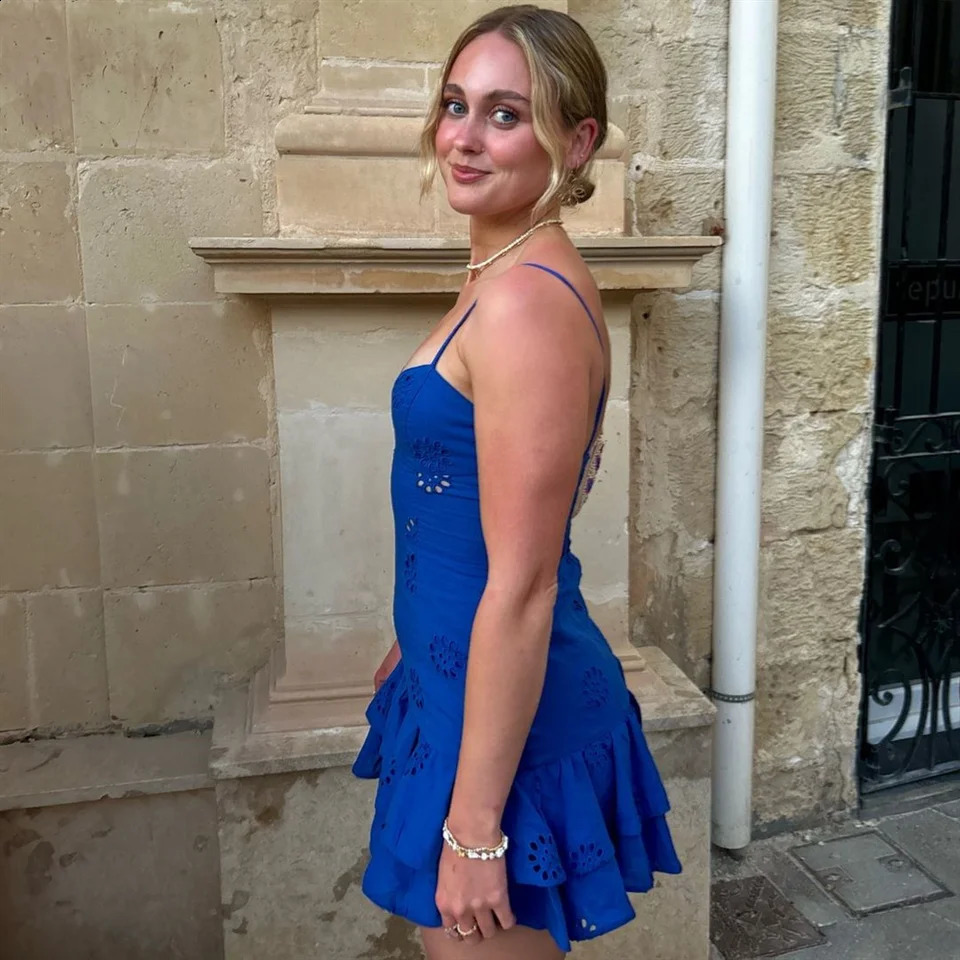 PB ZA 2024 Spring Womens Fashion and Elegance Slim Fit Versatile Layered Decorative Short Strap Dress 250227