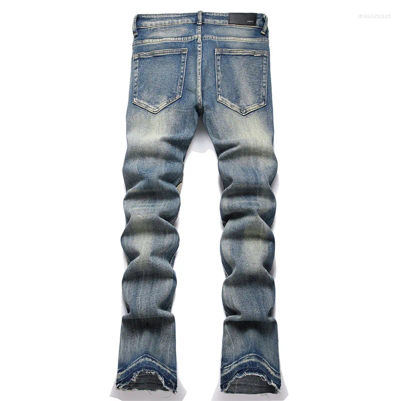 Men's Jeans Fashion High Street Patched Pants Streetwear Bell Bottom Denim Trousers With Patchwork Stretchy Bootcut Bottoms