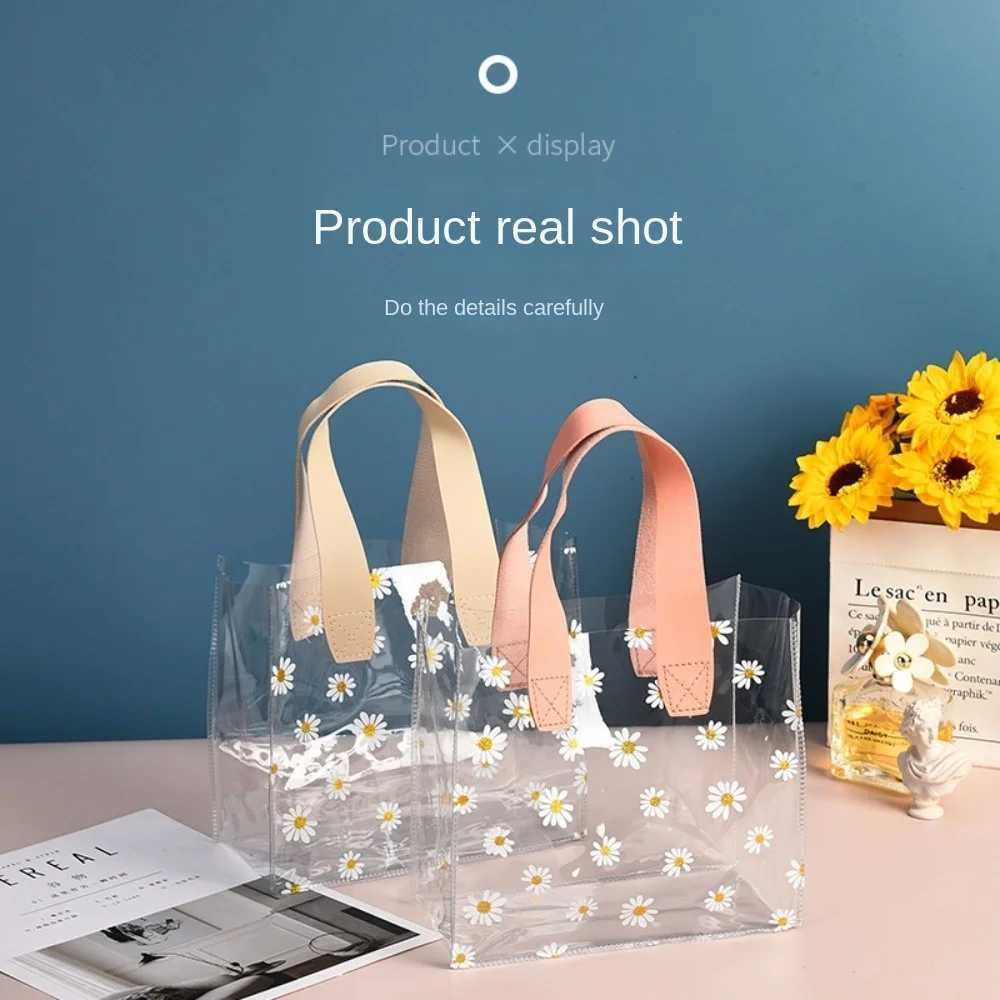 New Arrival Transparent Clear Tote Bag High Quality PVC Handle Transparent Shopping Bags Little Daisy Hand Gift Bag T250303