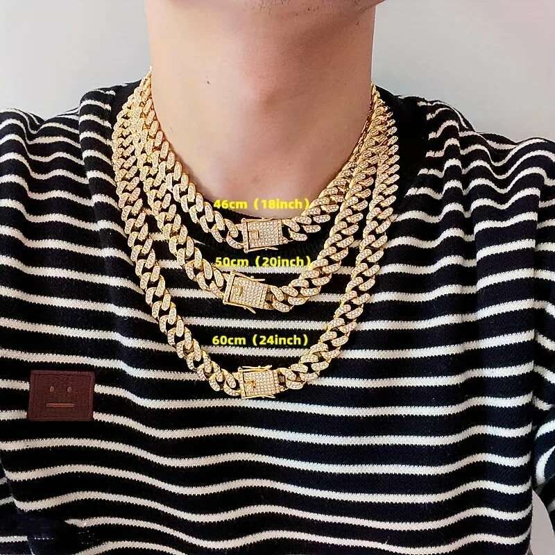 Hip Hop Iced Out Rhies Chain For Men Women Bg Crystal Prong Cuban k Choker Necklace Jewelry Gift