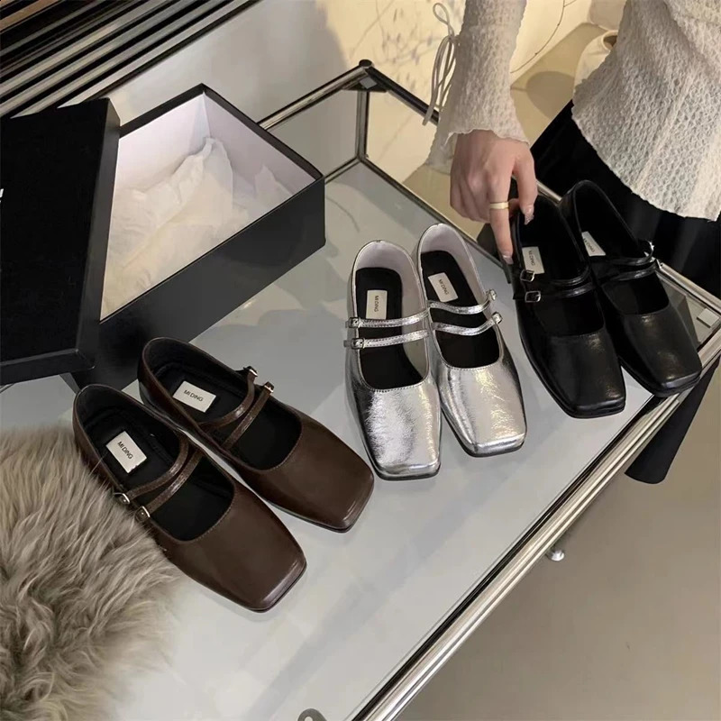 Spring/Summer Elegant Retro Mary Jane Casual Flat Shoes Fashion Soft Comfortable Ballet Shoes Women Chaussure Femme 250228