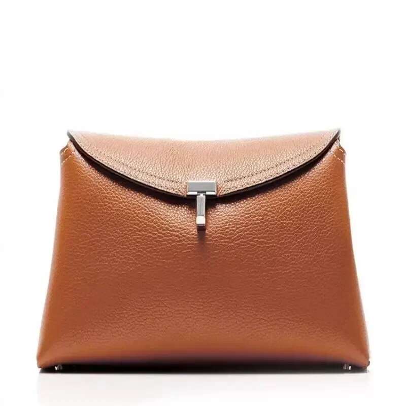 Light Fashion Simple Trend Single Shoulder Crossbody Flap Handbag Retro Lock Buckle Pure Color High Quality Calfskin Bag