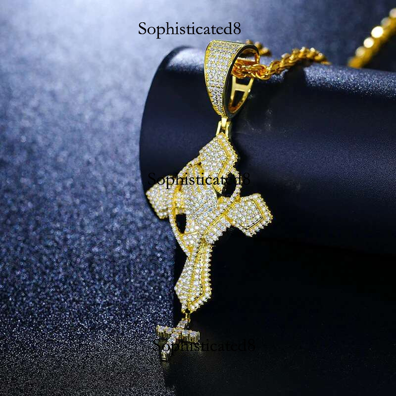 Hip Hop Bg D Color Moissanite Iced Out Praying Hands Cross Necklaces & Pendants For Men Jewelry Sterg Sier Gifts