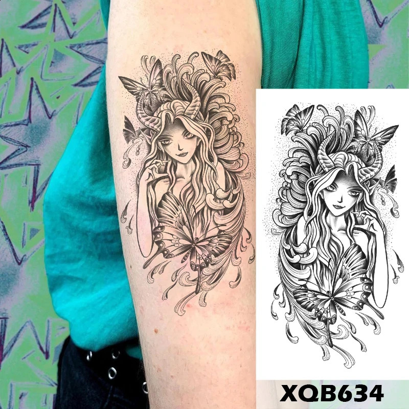 Long Lasting Butterfly Wolf Totem Black Waterproof Temporary Tattoo Body Art Arm Sticker for Women Men and Girl 250219