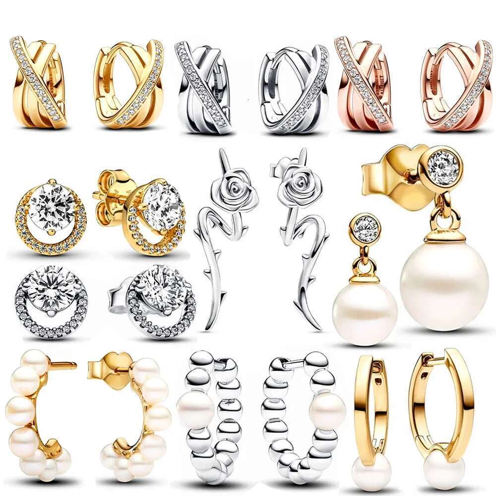 925 Sterling Silver Earrings original certified Open Hoop Pearl hoop earrings for women High quality fine jewelry Gift