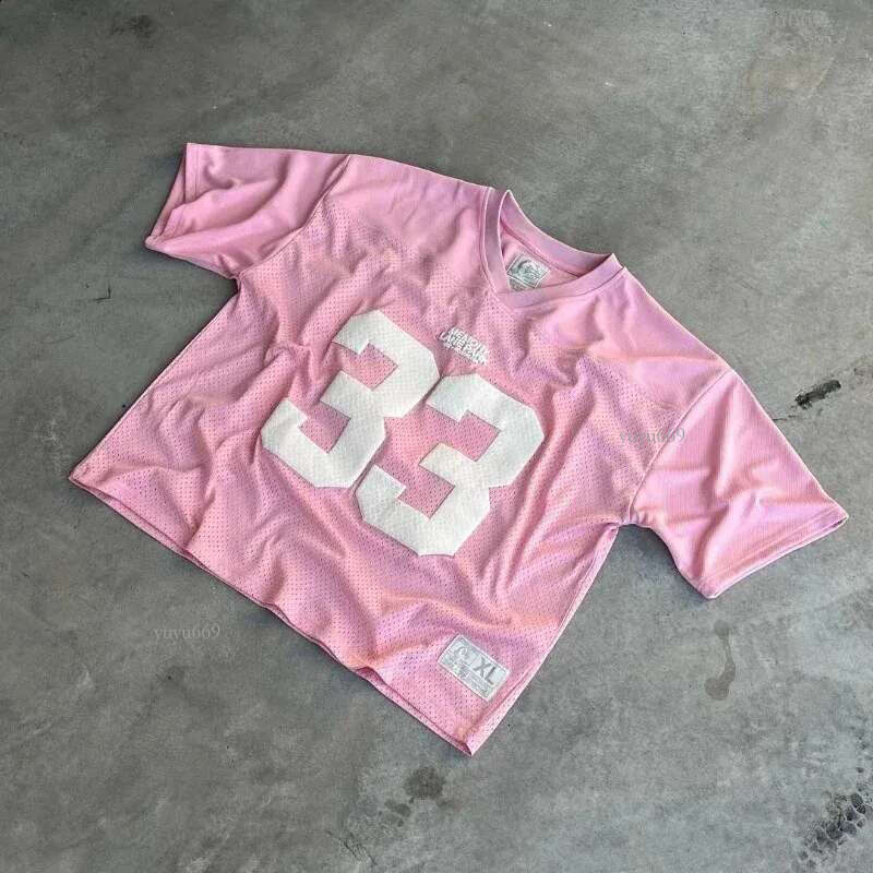 33 Oversized Pink Jersey University Street Style T-Shirt Suitable For Womens Fashion Couple Sportswear Mesh Quick Drying Football Y2k Top 2