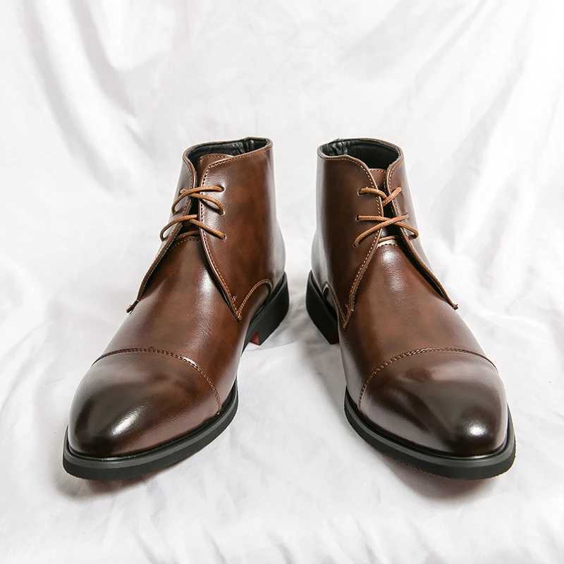 Luxury Leather Men Boots Solid Simplicity Pointed Toes Dress Leather Boots Men Fashion High Top Boots Party My Shoes Business Z250303