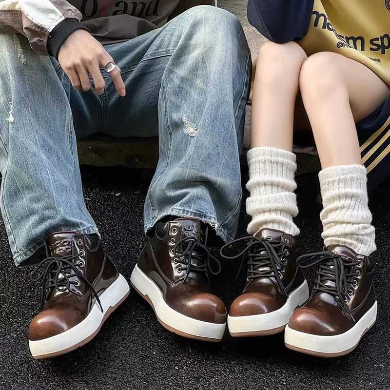 2025 Ugly and Cute Big Head Womens Boots Genuine Leather Paint Friction Lace Platform Luxury Shoes Couple Large Size Ankle Boots Z250303