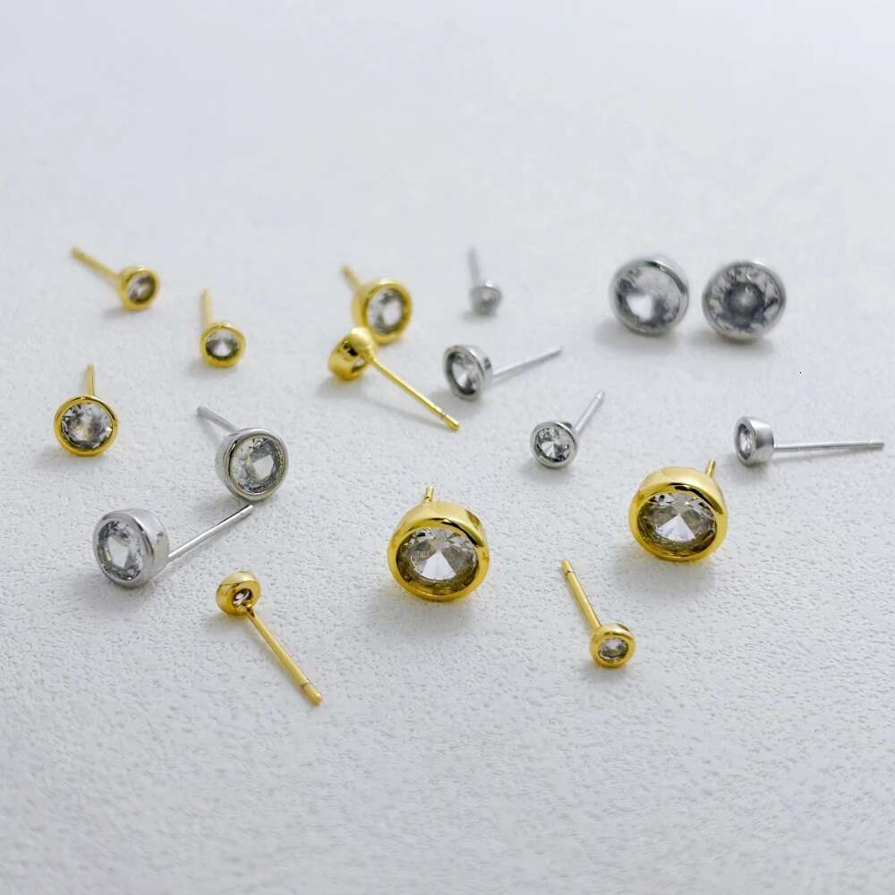 1 Pair/2 Pcs Cubic Zirconia Stud Earrings for Women Gold/ Sier Color Moissanite Earing Set Fashion Jewelry Size 3-8 MM