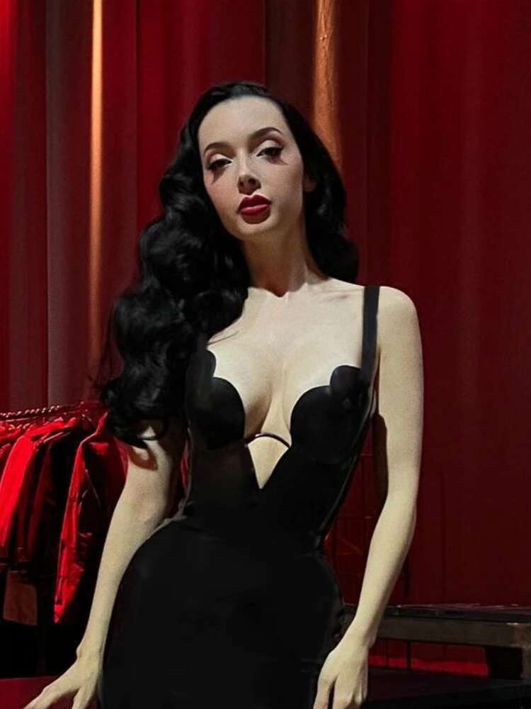 Sexy Sg Irregular Deep V Neck Mini Bandage Dress Women Sleeveless Black Wavy Design Bodycon Dresses Evening Tail Party
