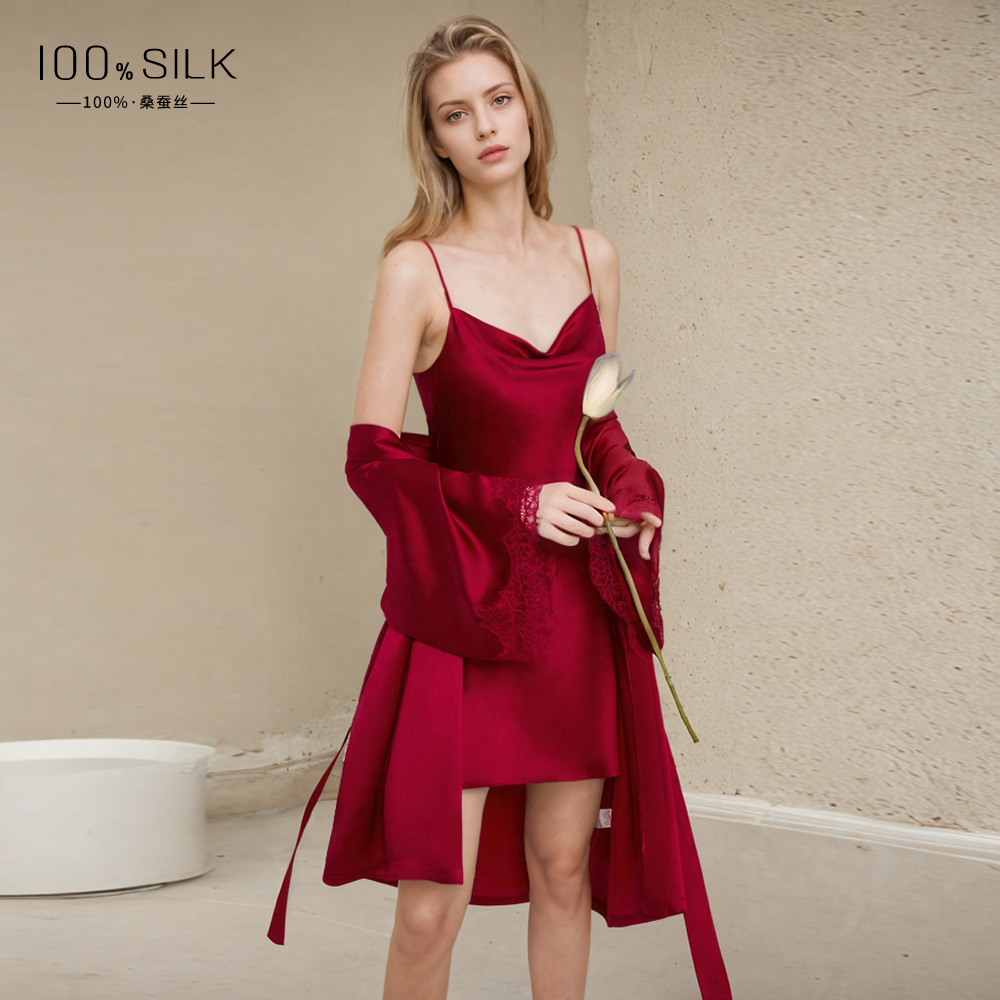 B742-Spring and summer new silk nightgown for women high-end 100% mulberry silk sexy bathrobe high-end home clothes morning gown