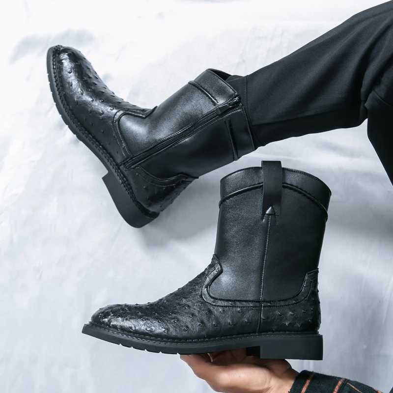 Luxury Brand Fashionable Thick Sold Mens Long Boots Outdoor High-quality Motorcycle Boots Versatile Grain High Top Cowboy Boots Z250303