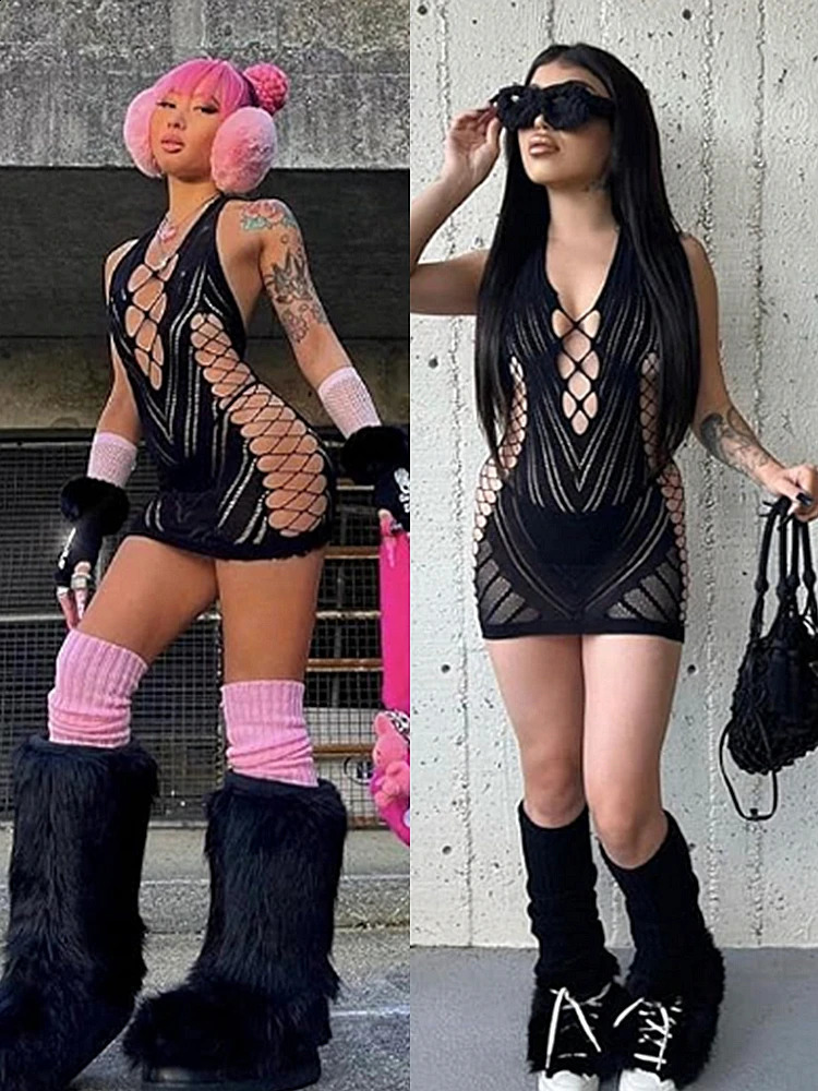 Transparent Lace Short Dress Backless Hollow Halter Nightgown Sexy Womens Pajamas Nightwear Nightdress Party Club Mini Dresses 250227Z