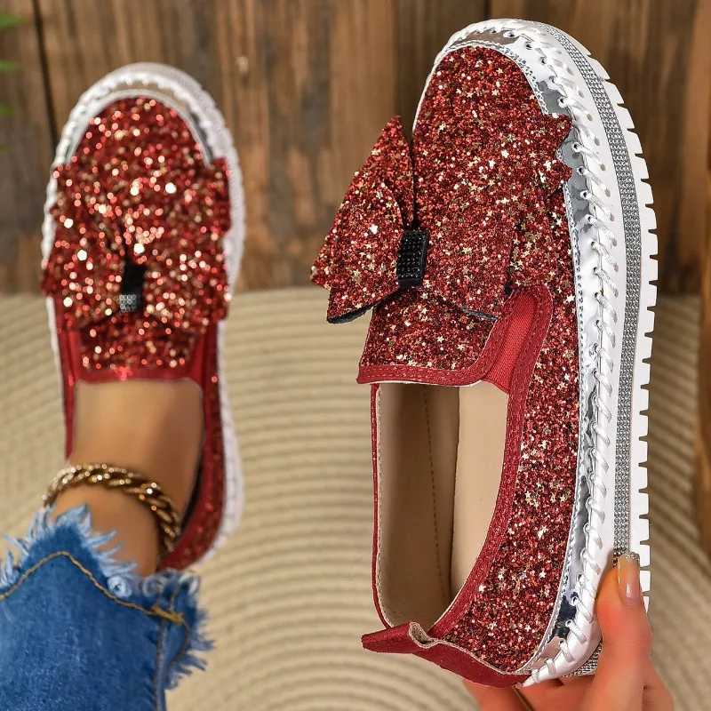 Shoes Women New Flats Sequined Sneakers Casual Women Lace-up Fine Diamond Sequins Platform Vulcanized Shoes M250303