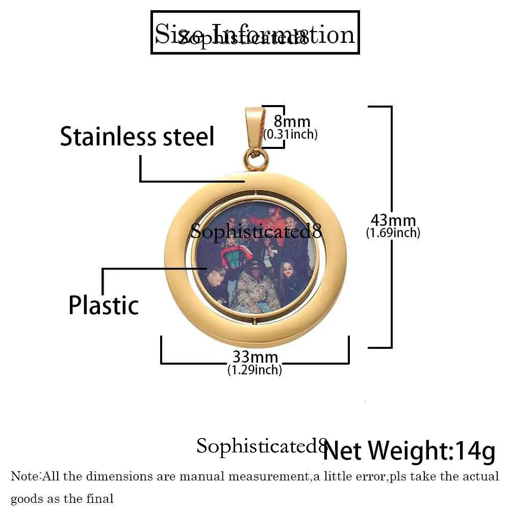 Hip Hop Photos Customize Spin Double Sided Round Stainless Steel Picture Pendant Necklace Jewelry