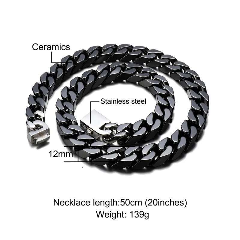 Hip Hop 12mm Heavy Stainless Steel Ceramics Cuban k Chain Unique Necklace For Men Women Rapper Jewelry
