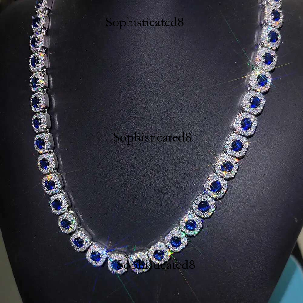 12mm Hip Hop Jewelry Pink/Treasure Blue/Sea Blue Girl Cluster Tennis Chain Cubic Zirconia Bg Dia CZ Necklace For Women