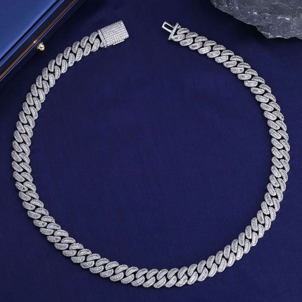 New 12mm Sterg Sier VVS Moissanite Gold Plated Cuban Chain Circular T-square Stone Mixed Inlaid Necklace