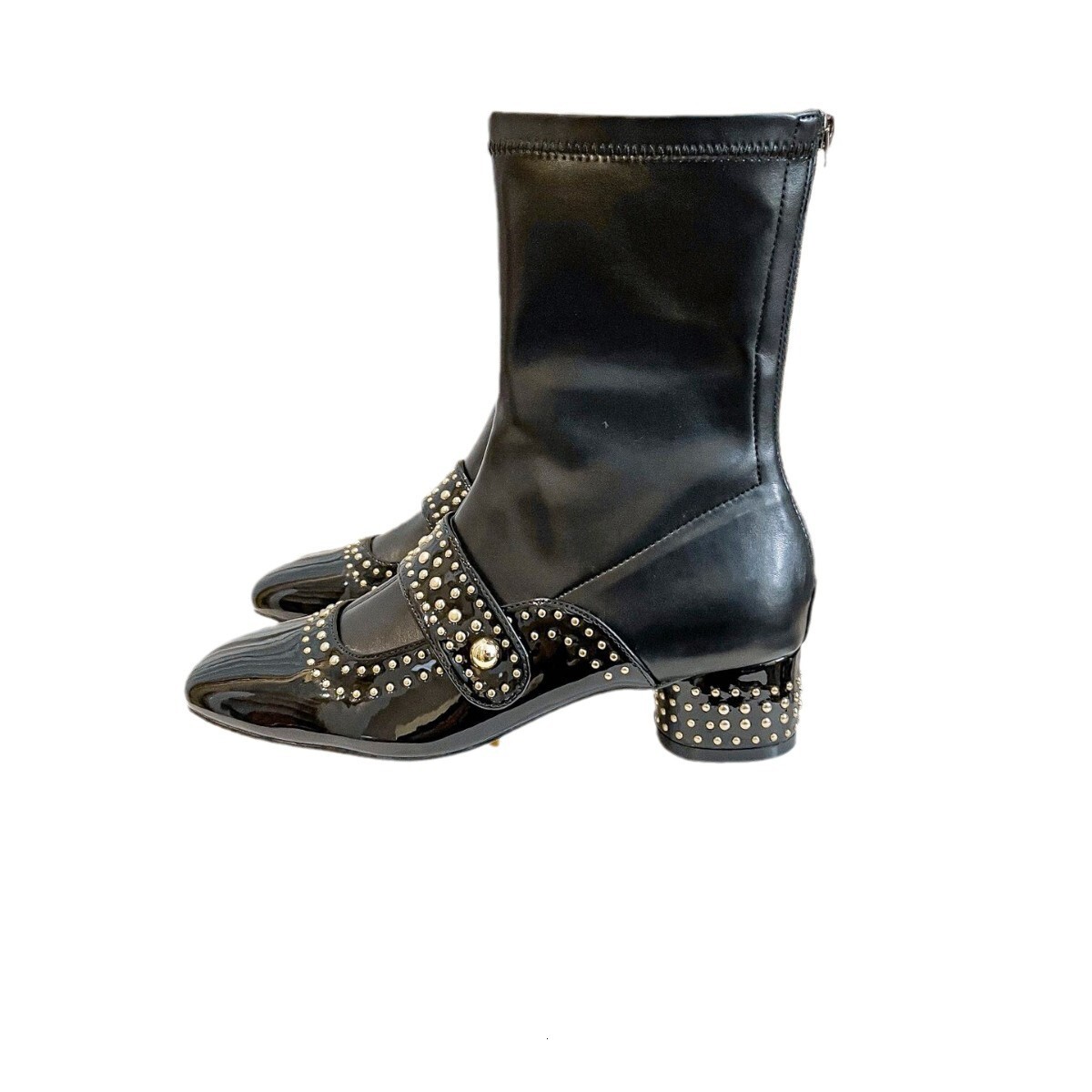 2024 Autumn/Winter New Rivet Belt Buckle Women's Fashionable And Comfortable Soft Leather Zipper Square Head Coarse Heel Boots For Children
