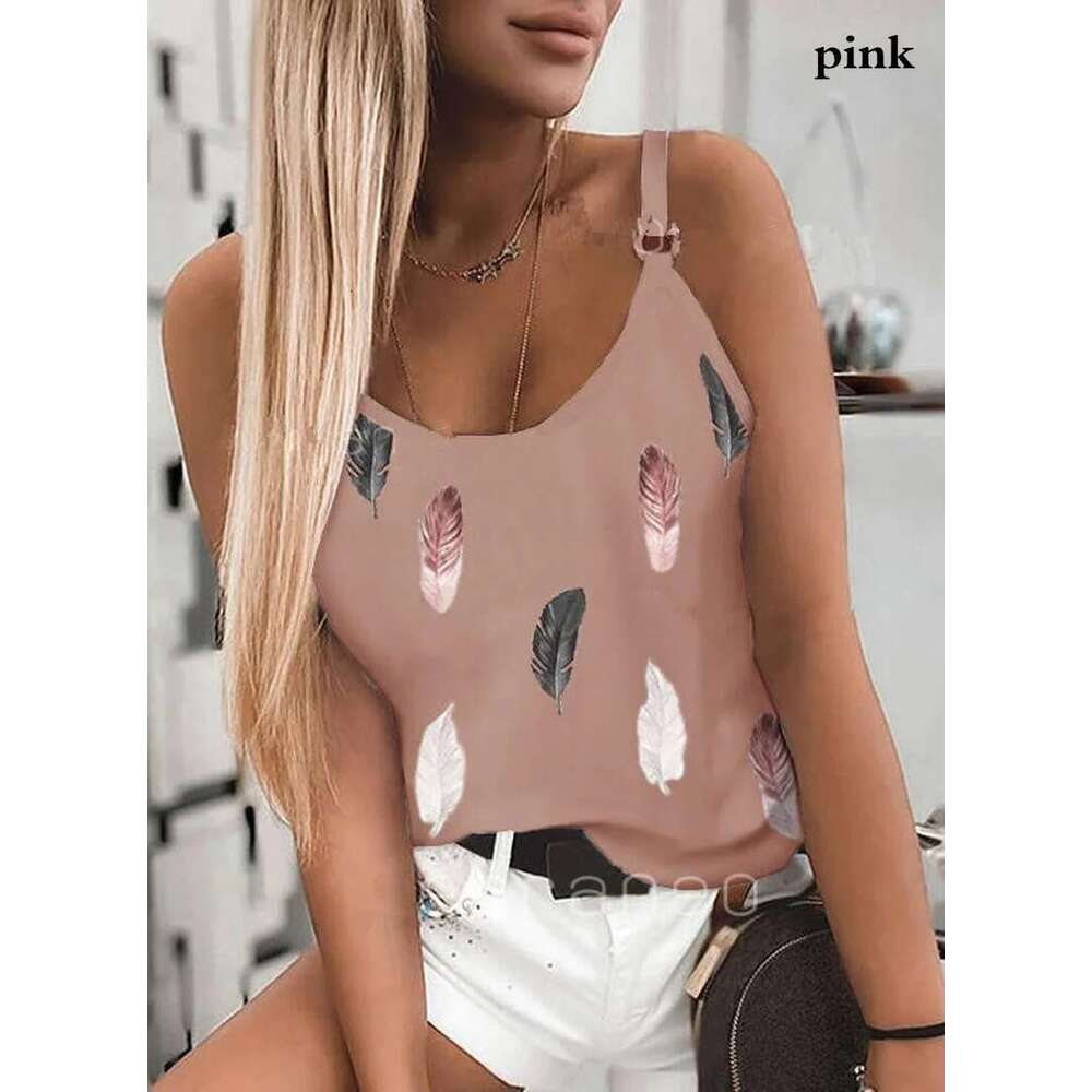 Women Wear 2025 New Pattern Fashion T-Shirt Summer Casual Feather Print Sleeveless Tank Tops Camisole Coat