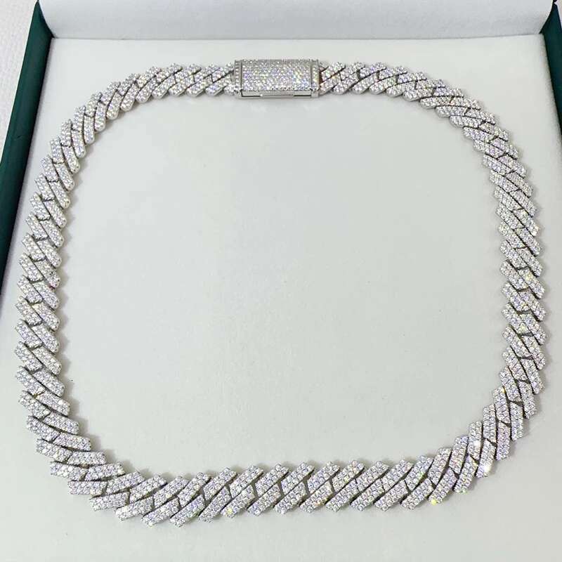 Hiphop 13mm D Color Moissanite Cuban Bracelet Necklace for Men Fine Jewelry White Gold Plated Maimi Chain Bracelets Bangle Gift