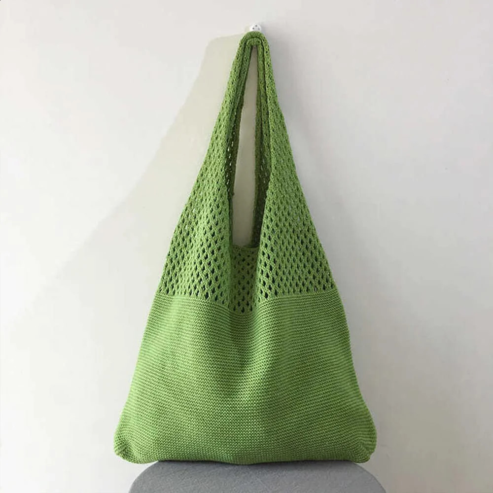 Crochet Solid Color Versatile Shoulder BagHollow Weaving Slouchy Stylish Tote BagTrendy Shopping BagHobo Bag Aesthetic 250227