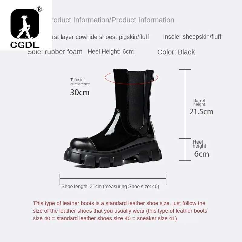 Luxury patent leather mens Chelsea boots thick soled platform leather ankle boots casual knight shoes motorcycle boots Z250303