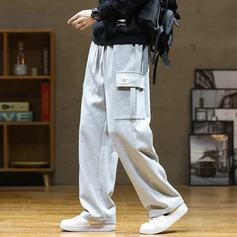 2024 in Wide Leg Pants Men Autumn Straight Elastic Waist Baggy Cargo Trouser Male Relaxed Streetwear Sweatpant Plus Size Big 250228Z