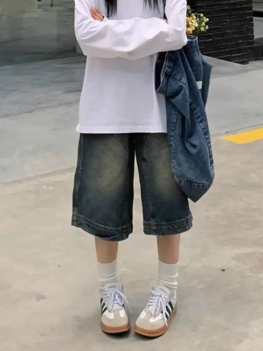 Y2K Vintage Baggy Jean Shorts Womens Washed Wide Leg Pants Casual Barrel Jeans Denim Mens Oversized Jorts 250228