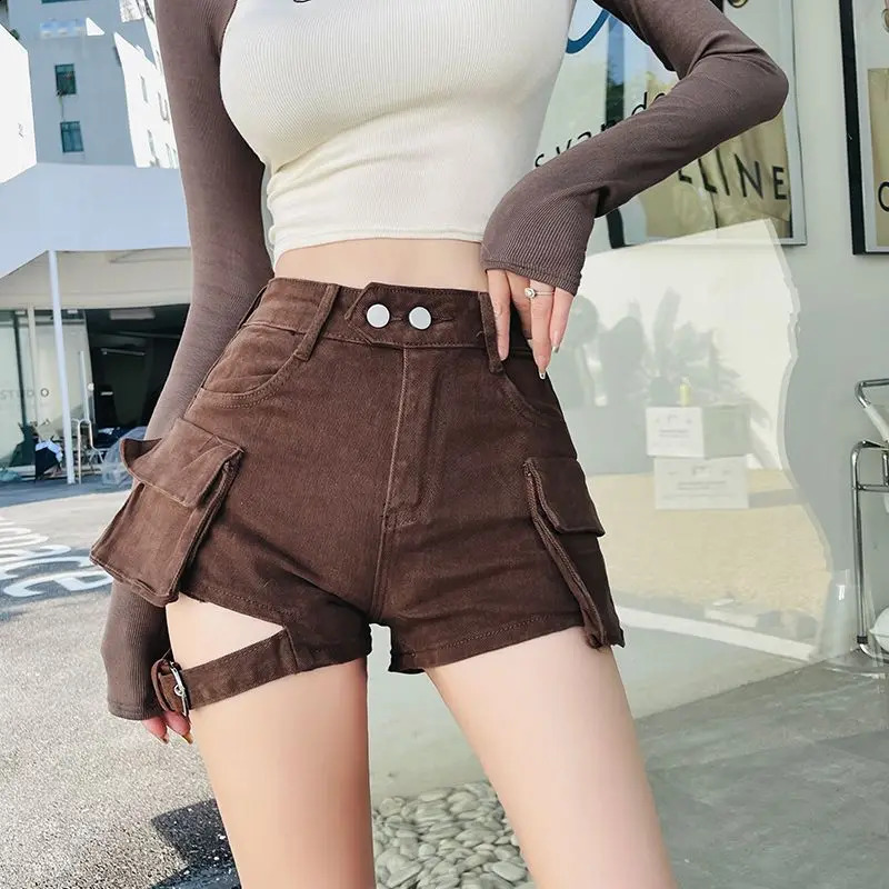 High Waisted Cargo Khaki Chic Pockets Jeans Shorts Sexy Girl Summer Clothes for Women 250303 XJ260206