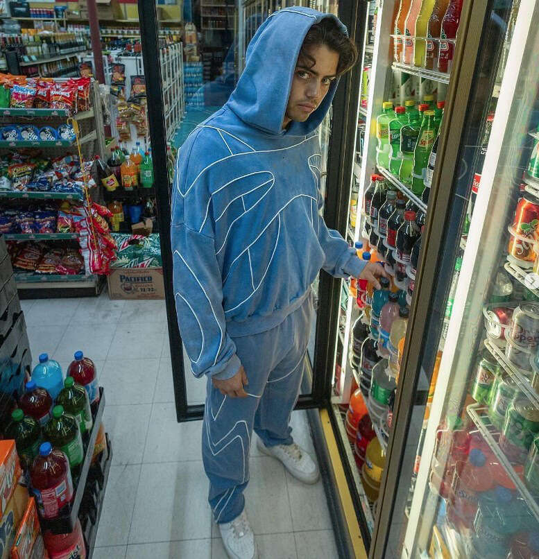 New American street style loose hoodie for autumn winter, men's and women's elastic waist wide leg pants set