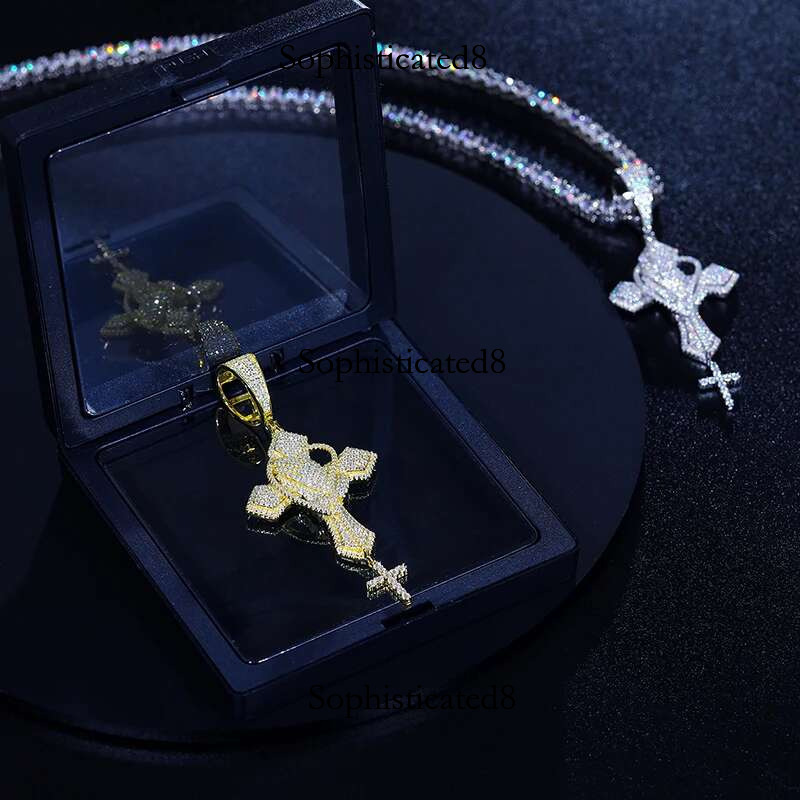 Hip Hop Bg D Color Moissanite Iced Out Praying Hands Cross Necklaces & Pendants For Men Jewelry Sterg Sier Gifts