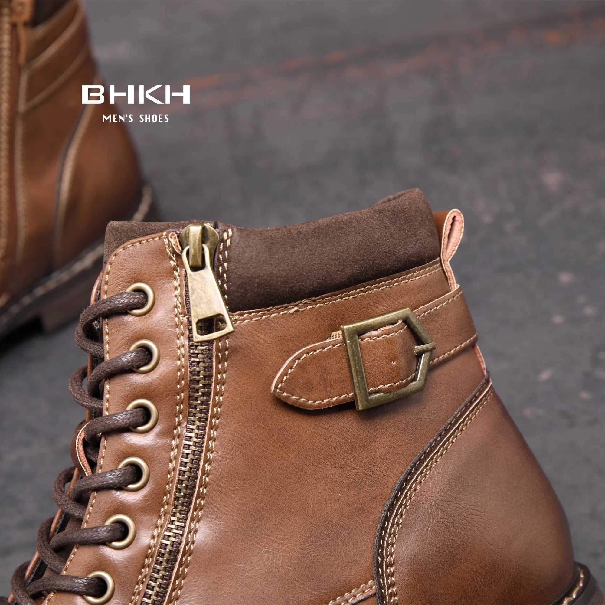 BHKH Mens Boots Winter Fashion Boots Zip Lace-up Ankle Boots Vintage Business Dress Shoes Leather Casual Shoes For Men Z250303
