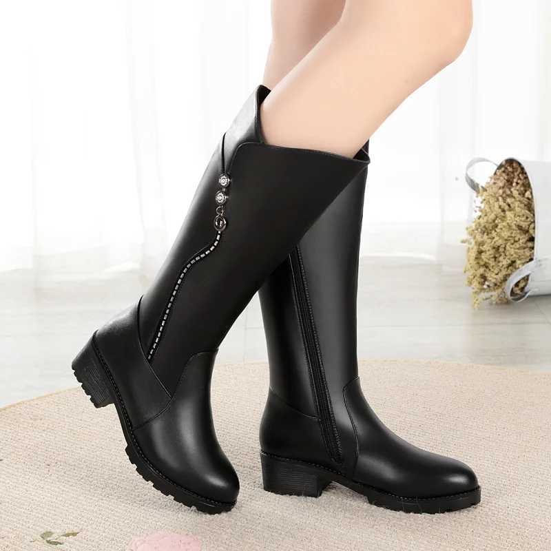 WOIZGIC Womens Genuine Leather Female Ladies Boots Platform Snow Wool Plush Fur Warm Winter Mid Heel Zipper Plus Size 42 43 Z250303